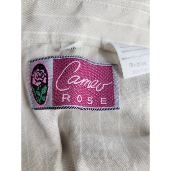 Cameo Rose Tan with white striped long sleeve button down top, size 9/10 - Picture 10 of 12